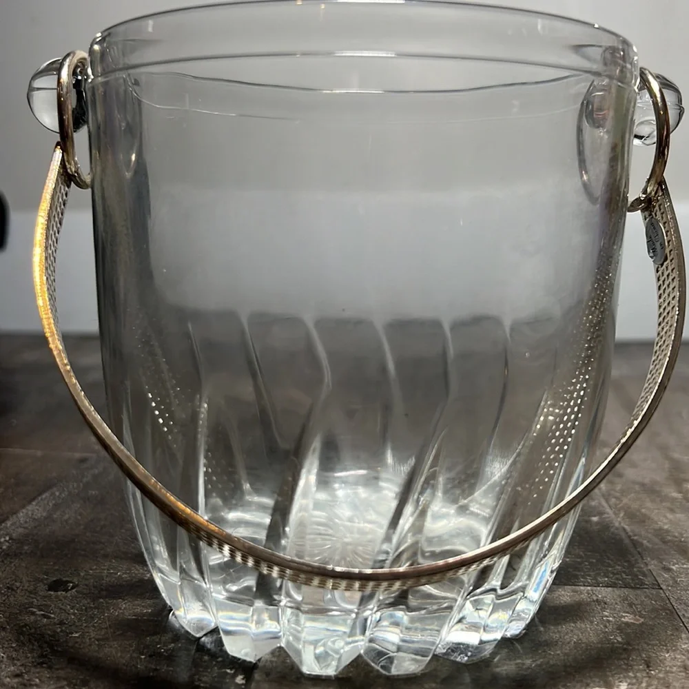 Vintage Clear Glass and Metal Handled Ice Bucket